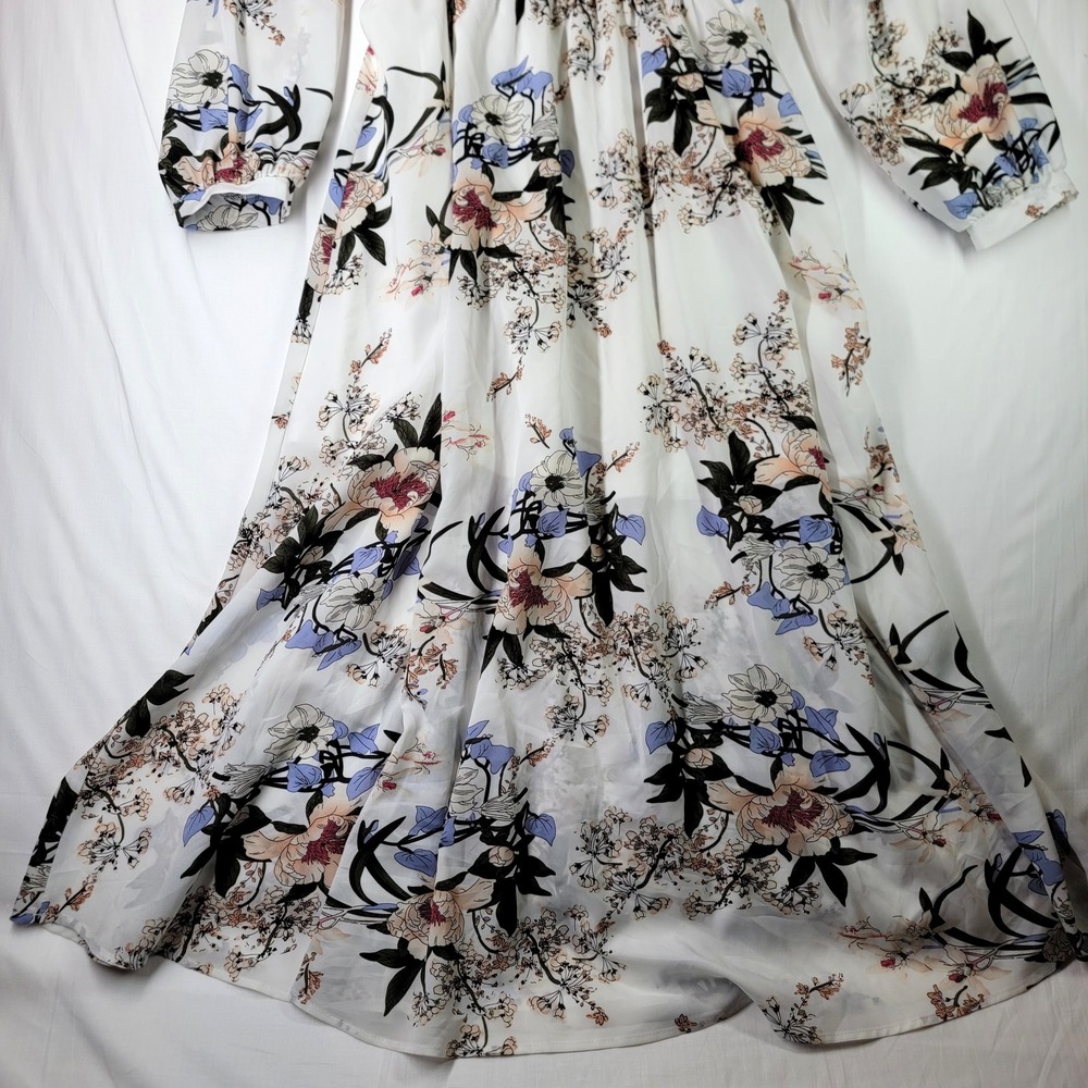 Shein Dress Womens Large White Floral Long Sleeve Maxi Flowy Boho Spring Elegant - Picture 3 of 13